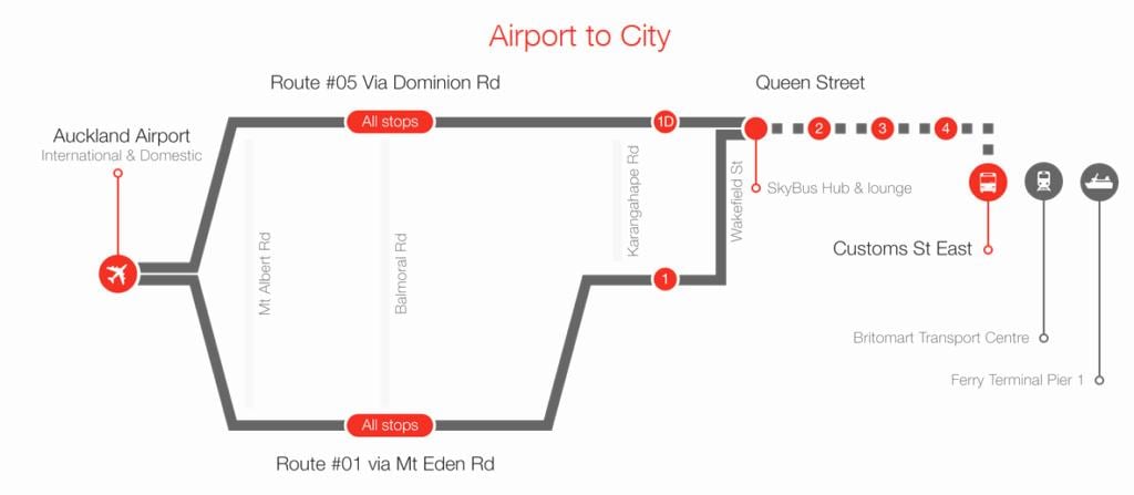 אוקלנד skybus כביש מפה
